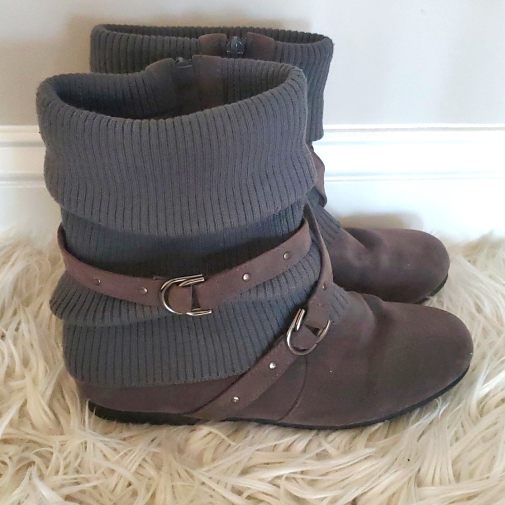 Gray Slouchy Ankle Booties Boots